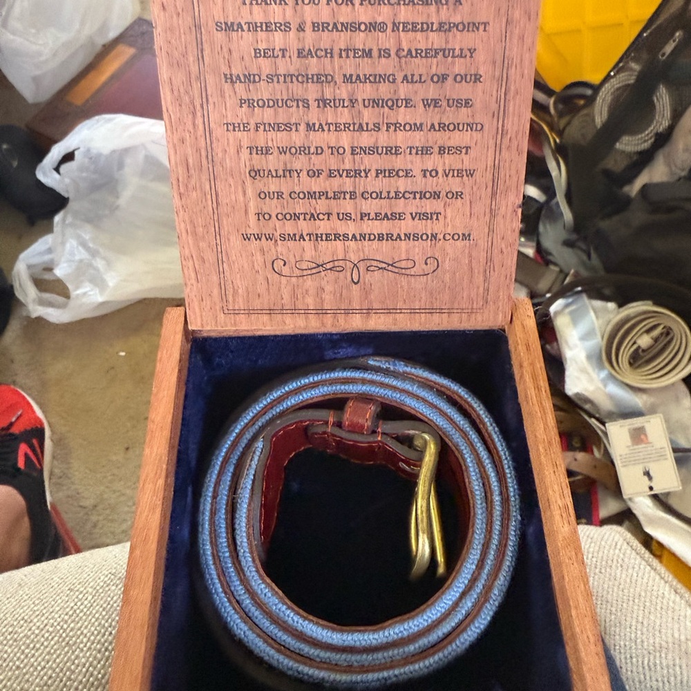 Smathers & Branson Blue Needlepoint Belt